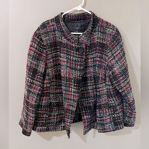 Talbots  Blazer Jacket Womens 24W Wool Blend Multicolored Tweed 3/4 Sleeve